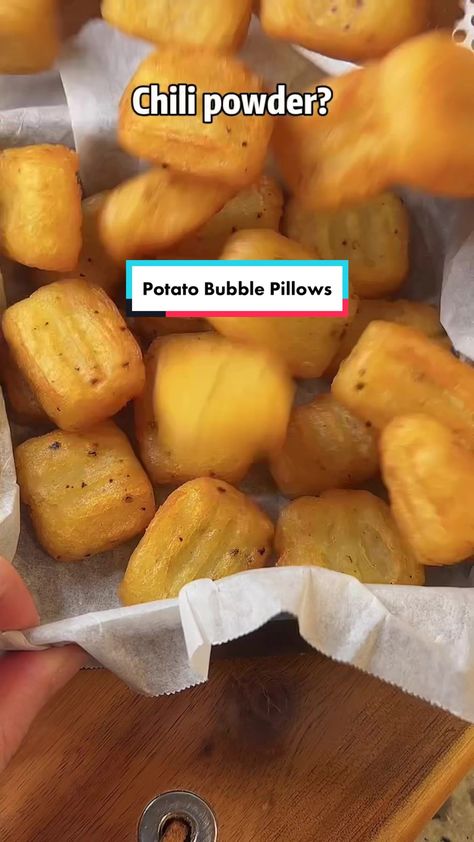 Potato Pillow Recipe, Bubble Potato Pillows, Potato Pillow, Potato Pillows, Potato Bites, Potato Dishes, Veggie Sides, What To Cook, Potato Recipes