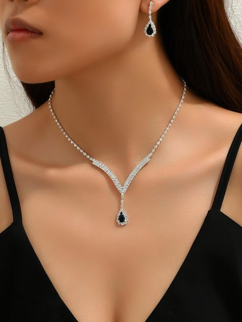 Black  Collar  Copper Alloy   Embellished   Women's Fashion Jewelry Neck Pieces Jewelry, Sport Clothing, Black Diamond Jewelry, Fancy Jewelry Necklace, Diamond Earrings Design, Diamond Necklace Designs, Spring Wear, Luxury Wear, Dresses Modest