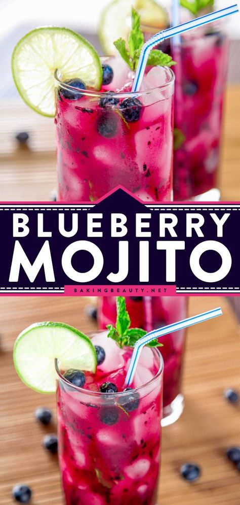 Easy Summer Alcoholic Drinks, Blueberry Vodka Drinks, Summer Mixed Drinks, Blueberry Drinks, Blueberry Cocktail, Mojito Drink, Blueberry Mojito, Fun Summer Drinks, Easy Summer Cocktails