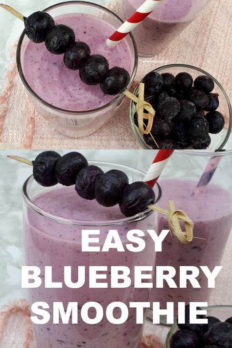 The easiest and most simple recipe to make a delicious, filling easy Blueberry Smoothie using only three ingredients ! Perfect drink for brunch or lunch. Easy Blueberry Smoothie, Blueberry Smoothie Recipe Easy, Blueberry Yogurt Smoothie, Blueberry Banana Smoothie Recipes, Quick Smoothie Recipes, Blueberry Drinks, Smoothie Without Banana, Smoothie Without Yogurt, Summer Fruit Recipes