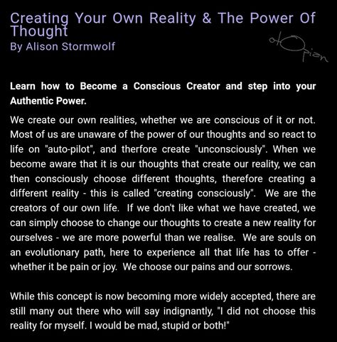 Creating your own reality and the power of thought Creating Your Reality, Reality Warping Power, I Am The Creator Of My Own Reality, Creator Of Your Own Reality, Quantum Reality, Your Thoughts Create Your Reality, Creating Reality, Lunar Witch, Spiritual Care