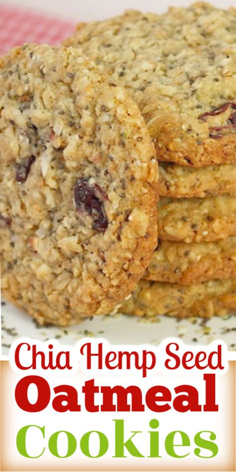 Chia Hemp Seed Oatmeal Cookies have a healthy twist with the addition of chia, hemp seed, and multigrain flour. via @artandthekitch Cooking With Hemp Seeds, Baking With Hemp Hearts, Vegan Food On The Go, Hemp Flour Recipes, Hemp Seed Bread, How To Use Hemp Hearts, Hemp Heart Muffins, Hemp Seed Muffins, How To Use Hemp Seeds