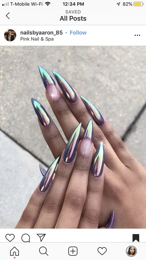 Classy Chrome Nails, Matte Chrome Nails, Elegant Stiletto Nails, Chrome Stiletto Nails, Halo Nails, Witchy Nails, Chrome Nails Designs, Mirror Nails, Stiletto Nails Designs