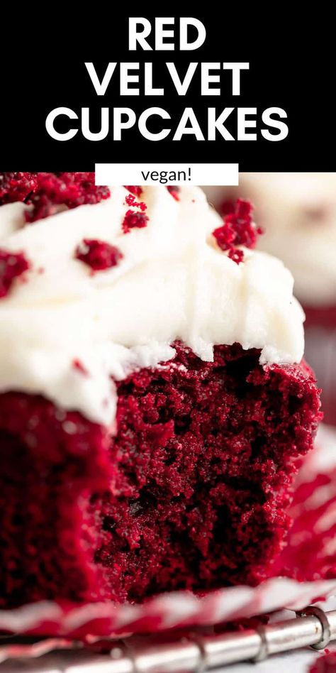 These vegan and gluten free red velvet cupcakes are moist, fluffy and made in one bowl. These vegan cupcakes are topped with a dairy free cream cheese frosting and are the perfect valentines day or christmas dessert. Gluten Free Red Velvet Cupcakes, Vegan Red Velvet Cake, Vegan Red Velvet Cupcakes, Dairy Free Cream Cheese Frosting, Vegan Red Velvet, Vegan Cupcake Recipes, Cupcakes Red Velvet, Vegan Cream Cheese Frosting, Dairy Free Cream Cheese