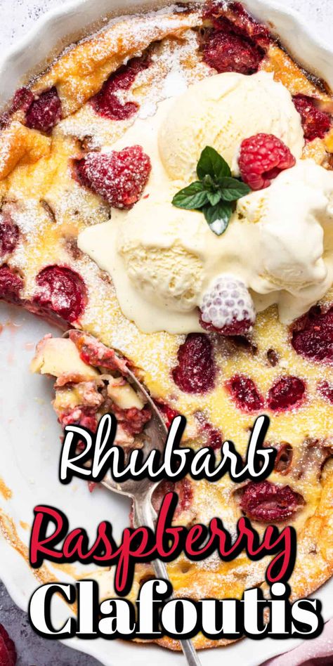 Raspberry Almond Clafoutis, Rhubarb Raspberry Recipes, Rhubarb Clafoutis, Raspberry Clafoutis, Clafoutis Recipes, Raspberry Rhubarb, Black Cherries, Fruit Crisp, Raspberry Recipes