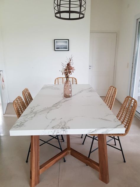 Quartz Dining Table Top, White Marble Table Dining, Dining Table Upcycle, Kitchen Table Marble, Modern Farmhouse Dining Room Table, Marble Kitchen Table, Quartz Dining Table, Dinner Tables Furniture, Temporary Kitchen