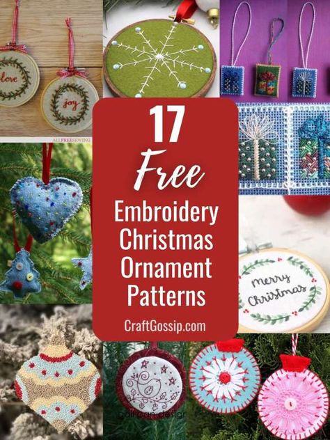 Free Christmas Embroidery Patterns, Christmas Embroidery Ideas, Embroidery Christmas Ornaments, Christmas Hand Embroidery, Embroidered Christmas Ornaments, Creative Christmas Crafts, Embroidery Mini, Free Embroidery Patterns, Hand Embroidery Patterns Free