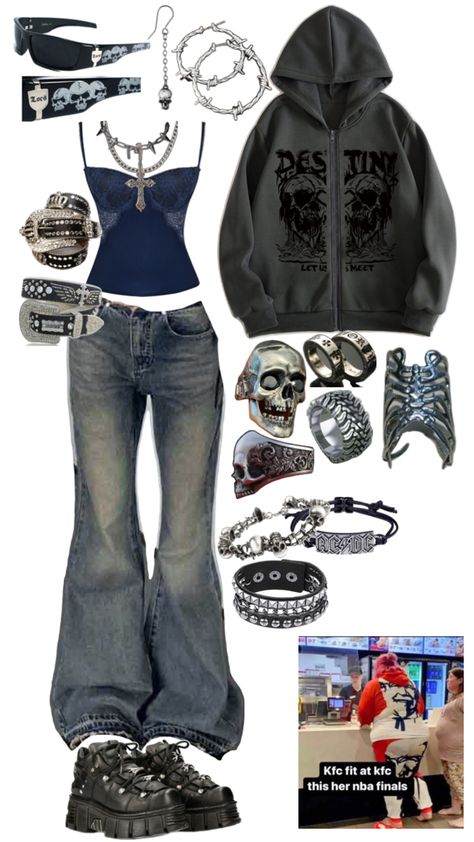 Kinda punk-grunge.. it’s just smth I would wear idfk what it is Filmy Vintage, Mode Grunge, Fest Outfits, Mode Hippie, 2000s Fashion Outfits, Bracelets And Necklaces, Punk Outfits, Swaggy Outfits, Cute Everyday Outfits