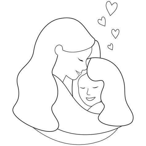 Mom And Two Daughters Drawing, Mother's Day Sketch, Happy Mothers Day Clipart, Mother And Daughter Drawing, Mother Clipart, Children Clipart, Daughter Black, Mom Drawing, Black And White Png