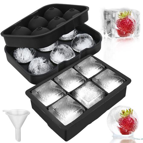 PRICES MAY VARY. 【Not-stick Design, Easy To Release】- separating ice from the mold isn't a tough job anymore. Unlike the traditional stiff plastic trays, these molds are easily removable that anyone can remove or release the ice cubes from the mold with the ease. Just twist the mold,and you'll have the chilled drink 【Flexible Ice Ball Mold】- creates 6 large 2 inch balls and 6 large 2 inch cubes. Great for whiskey, cocktails, making popsicles, icing your Coffee, or infusing fruit or herbs. Try in Hemgjord Glass, Whiskey Ice Cubes, Large Ice Cube Tray, Round Ice Cubes, Ice Cube Tray Molds, Whisky Cocktail, Silicone Ice Molds, Sphere Ice, Whiskey Ice