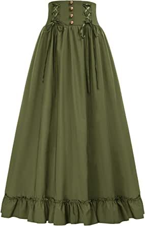 Ruffled Long Skirt, Pirate Skirt, Edwardian Skirt, Long Green Skirt, Victorian Skirt, Ramadan 2024, Fashionable Nails, Victorian Costume, Ankle Length Skirt