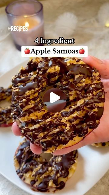 Recipes on Instagram: "Turn your favorite girl scout cookie into a healthy treat with these 4 Ingredient Apple Samoas!🍎✨🍫 The perfect dessert for healing your sweet tooth!❤️ Recipe inspired by: @anythingbutramen !🤗 #apple #samoas #sweet #treat #dessert #girlscouts #cookie #samoacookie #delicious #yummy #healthy #health #recipe #idea #healthyrecipe #easyrecipe #quickrecipe #fyp" Apple Snack Ideas For Kids, Apple Samoas, Dessert Pizza Fruit, Vegetarian Eating, Apple Snacks, Clean Snacks, Apple And Peanut Butter, Instagram Recipes, Healthier Desserts