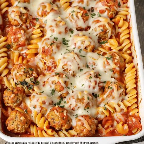 Dump and Bake Meatball Casserole Recipe - elianarecipes.com Rotini And Meatballs, Pasta Dishes With Meatballs, Dump Casseroles, Dump And Bake Meatball Casserole, Caserole Recipes, Ham Hock Recipes, Meatball Casserole Recipe, Baked Meatball Recipe, Florida Cracker