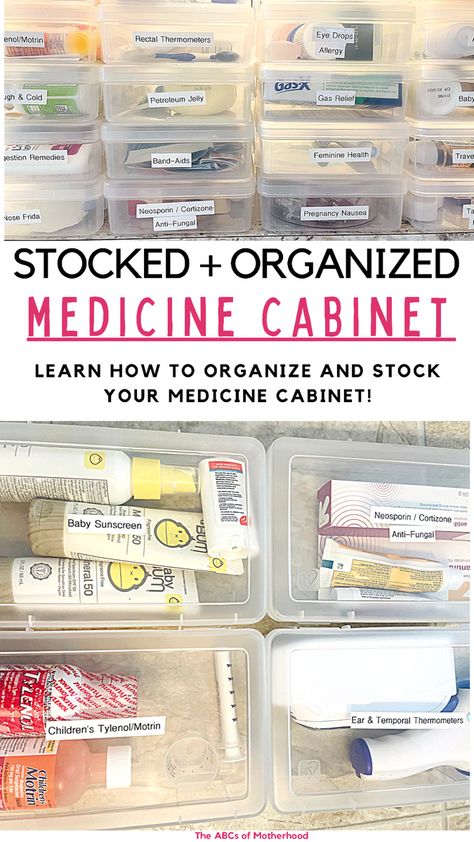 Ways To Organize Medicine Cabinet, Ways To Organize Medicine, Family Medicine Cabinet, Medical Box Organization, Med Organization Ideas, First Aid Medicine Cabinet, Medicine Cabinet List Products, Best Way To Organize Medicine Cabinet, Ideas For Medicine Storage