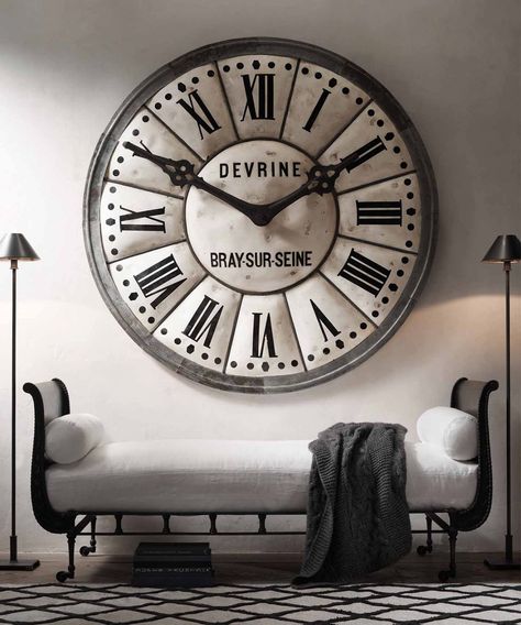 The big design news this month is that Restoration Hardware (now named RH) is once more reinventing itself—with a dramatic new Boston galler... Giant Wall Clock, Industri Modern, Oversized Clocks, Big Wall Clocks, Industrial Home Design, Modern Patio Furniture, Sectional Furniture, Vintage Industrial Decor, Industrial Livingroom