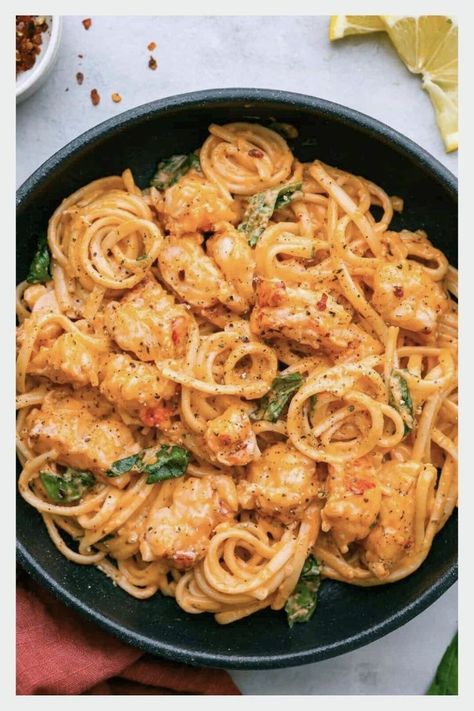 This lobster pasta is comfort food at its finest. Fresh linguine, a creamy, cheesy tomato sauce, and tender lobster pieces all tossed together. Seafood Pasta Sauce, Lobster Pasta Recipe, Lobster Linguine, Lobster Pasta, Seafood Lasagna, Seafood Pasta Recipes, Lobster Tail, The Recipe Critic, How To Cook Lobster