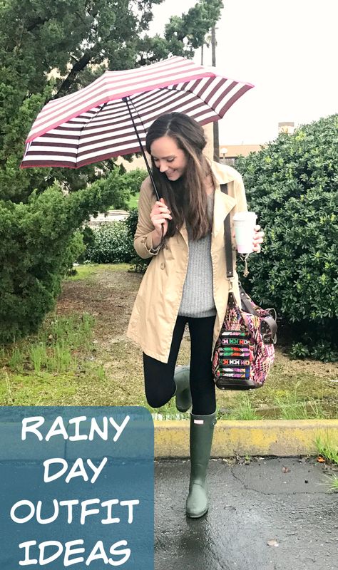 Rainy day outfit inspiration! | outfit ideas for rainy days | rainy day fashion | fashionable rain gear || Katie Did What Rainy Spring Outfit, Raining Day Outfit, Cold Rainy Day Outfit, Rainy Day Outfit For Spring, Inspiration Outfit Ideas, Rainy Day Outfit For Work, Rainy Spring, Rainy Day Fashion, Cold Weather Outfit