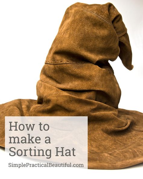 How to make a Sorting Hat | SimplePracticalBeautiful.com How To Make Sorting Hat, Diy Sorting Hat Harry Potter, Diy Sorting Hat, Hogwarts Feast, Classe Harry Potter, Harry Potter Halloween Party, Harry Potter Sorting, Cumpleaños Harry Potter, Harry Potter Christmas Tree