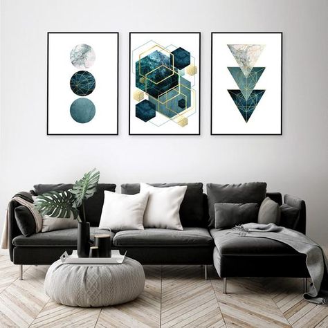 Teal wall art Digital download Abstract geometric art | Etsy Navy Blue And Grey Living Room, Navy Blue Living Room, Teal Wall Art, Blue Living Room Decor, Boho Painting, Teal Walls, Geometric Prints, Blue Living Room, Blue Wall Art