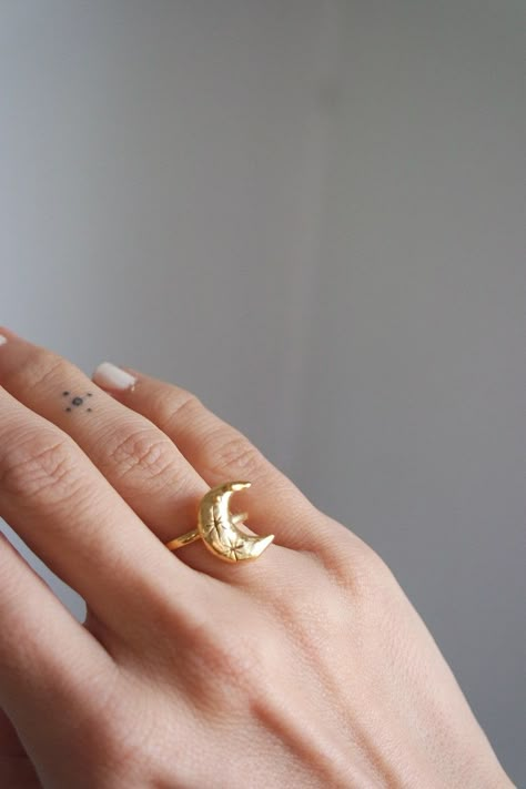 Crescent Moon Ring Gold Plated Moon Jewellery Crescent Moon - Etsy Moon Ring Gold, Gold Moon Ring, Astronomy Jewelry, Moon Jewellery, Crescent Moon Jewelry, Crescent Moon Ring, Feminine Jewelry, Evil Eye Earrings, Moon Ring