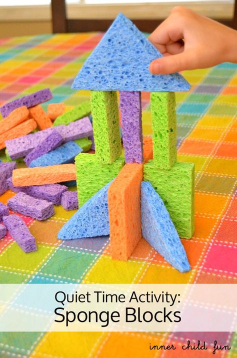 Sponge Blocks - great gift for toddlers, and easy enough for older kids to handle the scissors Quiet Time Activities, Busy Boxes, Quiet Activities, Toddler Snacks, Busy Bags, Time Activities, Busy Toddler, Toddler Fun, Preschool Fun