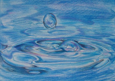 Water drop in pencil color. Colored Pencil Water Drawing, Water Pencil Colour Drawing, Colored Pencil Water, Best Watercolor Pencils, Water Drop Drawing, Pencil Colour Painting, Water Sketch, Drawing Tricks, Aquatic Art