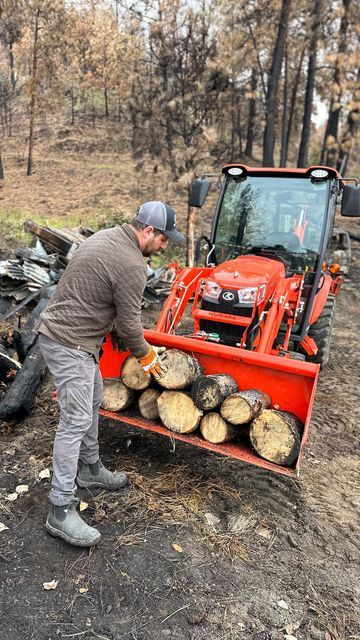 Justin Pasutto on Instagram: "Today I’m cleaning up the farm after the wildfire with my @kubotacanada tractor. Doing what I can to clean up the farm during the fall before we get snow for the next 4 months. The aftermath of the wildfire makes this feel like extreme landscaping! To clean up the large metal pieces I used the root grappler which acts like a huge hand when picking up larger items. There were a ton of burnt stumps around, for those I put the bucket on the tractor and I loaded them up to relocate the wood. I also brought in a mini excavator to join the cleanup crew to help me move some more of the metal debris. Having a Kubota tractor on the farm is essential to getting these big projects done. I couldn’t imagine cleaning all this up without it. #kubotacanada #LX3310 #U354 #bc Kubota Tractor, Kubota Tractors, Mini Excavator, The Aftermath, On The Farm, Farm Equipment, 4 Months, The Farm, Clean Up