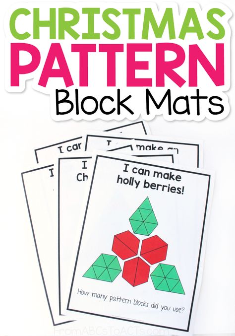 Pattern blocks make fantastic manipulatives for preschoolers and kindergarteners giving them the chance to work on fine motor skills, shapes, colors, and early geometry all at the same time! Pair them with these Christmas pattern block picture mats and they're instantly more fun and festive! #FromABCsToACTs Christmas Pattern Block Mats, Christmas Science Activities, Seasons Lessons, Blocks Preschool, Christmas Science, Cube Pattern, Matting Pictures, Christmas School, Preschool Christmas