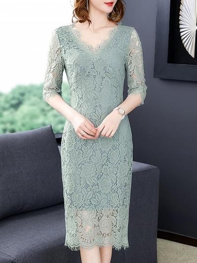 Elegant Lace Hollow Out Stitching Sheath Casual Dresses Bodycon Outfit Ideas, Dress Brokat Modern Simple, Shift Dress Formal, Bodycon Outfit, Brukat Dress, Dress Brokat Modern, Casual Silk Dresses, Kebaya Modern Dress, Dresses Pattern