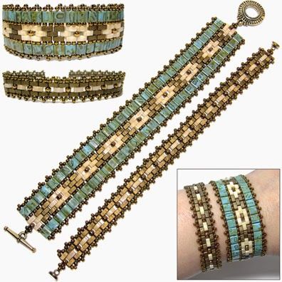 Half Bead Tila Patterns | Around The Beading Table: New Tila bead pattern: the Mosaic Bands Tile Bracelet, Twin Beads, Bracelet Miyuki, Duo Beads, Motifs Perler, Super Duo, Beaded Jewlery, Bead Weaving Patterns, Necklace Patterns