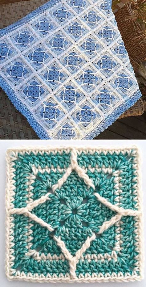 Northern Diamond Square - Free Pattern | Beautiful Skills - Crochet Knitting Quilting | Bloglovin’ Crochet Diamond, Crochet Kingdom, Granny Square Haken, Diy Tricot, Knit Projects, Crochet Blocks, Crochet Quilt, Diamond Free, Crochet Square Patterns