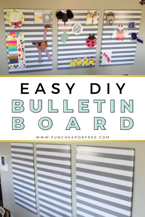 Easy DIY Bulletin Board That's Super Cheap! - Fun Cheap or Free Bulletin Board Diy, Display Kids Artwork, Cubicle Design, Cubicle Wall, Diy Bulletin Board, Displaying Kids Artwork, Diy Playroom, Preschool Art Projects, Diy Display