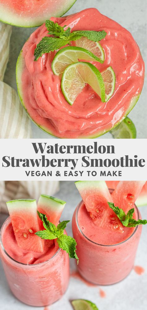 Watermelon Smoothie Recipe, Watermelon Smoothie Recipes, Watermelon Smoothie, Smoothies Vegan, Smoothie Recipes Healthy Breakfast, Drink Recipes Nonalcoholic, Smoothie Drink Recipes, Strawberry Smoothie, Healthy Drinks Recipes