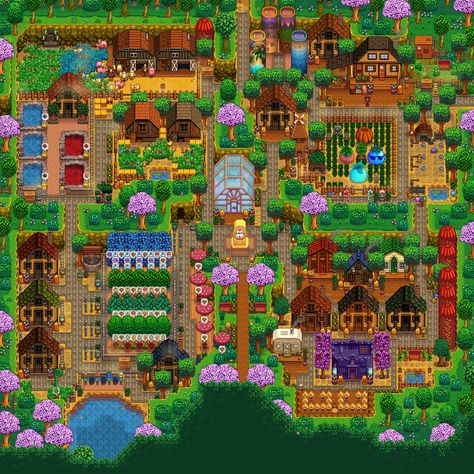 stardew valley four corner farm year 15 spring #stardew #stardewvalley #stardewvalleyfarminspo #stardewvalleyfourcorner Spring Stardew Valley, Farm Design Stardew Valley, Four Corners Farm Layout, 4 Corners Farm Stardew, Stardew Valley Farm Layout Four Corners, Stardew Valley Farm Layout 4 Corners, Four Corners Farm Stardew Valley, Stardew Valley Four Corners Layout, Stardew Valley Four Corners