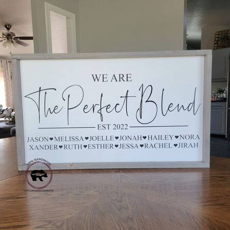 Family Signs Wooden Personalized, Family Signs Cricut, Blended Family Engagement Announcement, In This Family We Do Signs, Wedding Gift For Blended Family, Perfectly Blended Sign, Party Of 7 Family Sign, Family Decor Signs, Not Step Not Half Just Family Sign