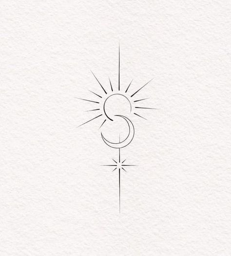 Tattoo Designs That Represent Family, Boho Chest Tattoo Female, Spiritual Tattoos Wrist, Sun Moon Combined Tattoo, Good Energy Tattoo Symbols, Womans Small Tattoos, Boho Collar Bone Tattoo, Star Flare Tattoo, Parenthesis Tattoo