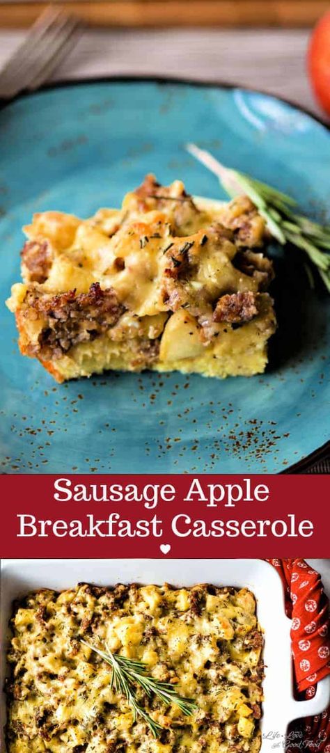 Savory Apple Breakfast, Apple Sausage Breakfast Casserole, Breakfast Casserole With Apples, Sausage And Apple Casserole, Breakfast Casserole With Sourdough Bread, Light Thanksgiving Breakfast Ideas, Thanksgiving Breakfast Ideas Easy, Fall Brunch Food Ideas, Apple Savory Recipes