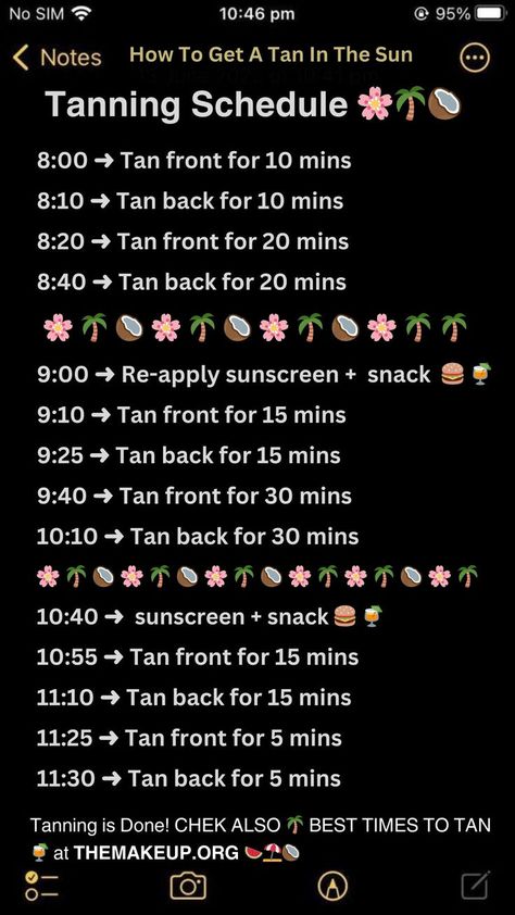 Tanning Schedule & Best Times to Tan To Optimize Your Glow Tan Schedule At Home, How To Tan Better In The Sun, Perfect Tanning Schedule, How To Tan Faster In The Sun, Tanning Tips In The Sun, Tanning Schedule, Tan Ideas, Tan Faster, Tan Routine