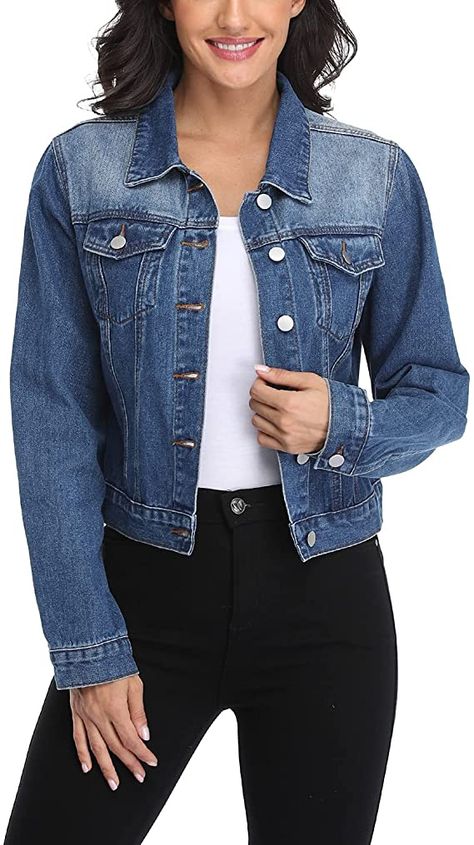 andy & natalie Women's Denim Jackets Oversize Long Sleeve Basic Button Down Jean Jacket with Pockets at Amazon Women's Coats Shop Jackets Cropped, Womens Cropped Jeans, Crop Jean Jacket, Jacket With Pockets, Jean Jacket Women, Blue Jean Jacket, Oversized Denim Jacket, Cropped Denim Jacket, Basic Long Sleeve