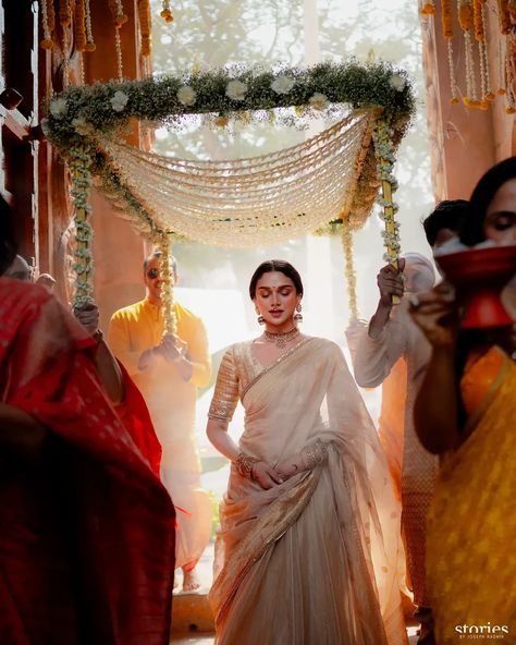 Aditi Rao Hydari and Siddharth tied the knot in Sabyasachi ensembles, at a 400-year-old Wanaparthy temple Bride Entry, Aditi Rao Hydari, Sabyasachi Bride, Aditi Rao, Bollywood Wedding, South Indian Wedding, Hindu Wedding, South Indian Bride, India Fashion