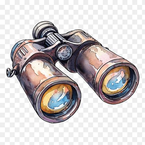 Vintage Binoculars Watercolor Illustration Binoculars Drawing Reference, Binoculars Reference, Binoculars Sketch, Binocular Illustration, Binoculars Art, Binoculars Aesthetic, Binoculars Drawing, Binoculars Illustration, Binoculars Vintage