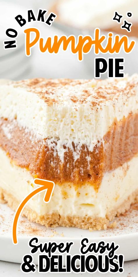 Quick and easy No-Bake Pumpkin Pie with a creamy filling and graham cracker crust. Perfect for fall, holidays, or for any dessert lover! No Bake Pumpkin, Bake Pumpkin, No Bake Pumpkin Pie, Best Pumpkin Pie, Pumpkin Recipes Dessert, About Halloween, Pumpkin Pie Recipes, Thanksgiving Desserts, Pumpkin Dessert