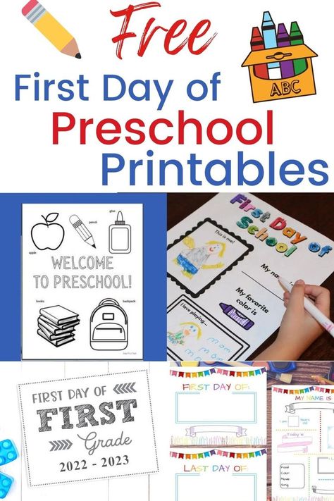 Preschool First Week, Preschool Printables Free, Back To School Signs, Abc Preschool, Preschool First Day, First Day Of School Pictures, First Day Of Preschool, First Day Activities, All About Me Preschool