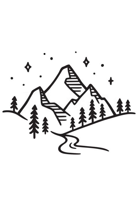 Landscape drawing easy step by step #drawings #howtodraw #drawingideas Easy Drawings Of Mountains, Skiing Doodles Easy, Landscape Doodles Easy, Skiing Drawing Simple, Winter Landscape Drawing Easy, Cute Winter Drawings Easy, Snow Drawing Easy, Ski Drawing Simple, Easy Winter Drawings