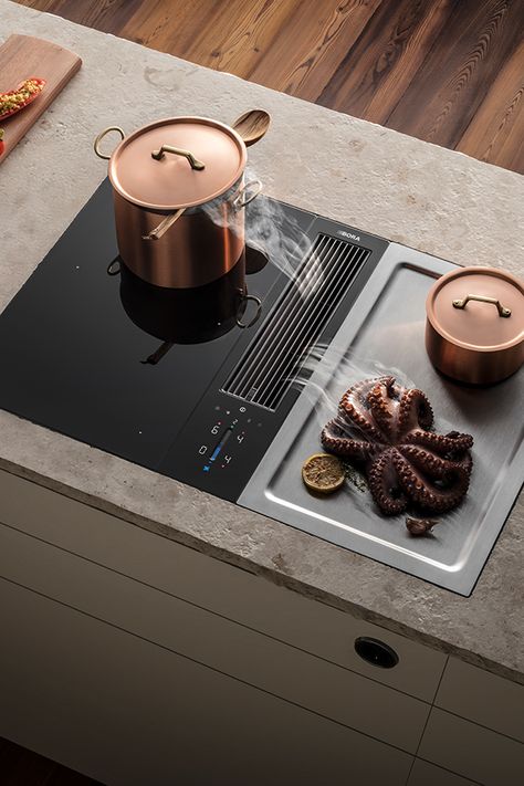 Miele Induction Cooktop, Cooktop Hood, Kitchen Extractor, Desain Pantry, Steel Grill, Extractor Hood, Kitchen Stove, Cooktops, Kitchen Design Decor