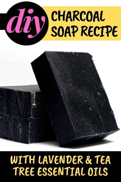 Activated charcoal soap recipe with essential oils for your natural skin care routine. A classic lavender & tea tree soap recipe for acne prone skin with the added benefits of activated charcoal. Enjoy the acne fighting benefits of activated charcoal and essential oils with this homemade beauty recipe for DIY activated charcoal soap. A natural effective home remedy for acne breakouts. Make this homemade soap recipe for your daily beauty regimen as a natural acne remedy for breakouts. #antiacne Diy Charcoal Soap, Facial Soap Recipe, Charcoal Soap Recipe, Homemade Cold Process Soap, Diy Charcoal, Diy Soap Recipe, Tea Tree Soap, Lavender Recipes, Homemade Beauty Recipes