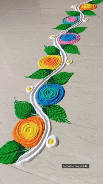 Rangoli Design For Corner, Ganpati Bappa Rangoli Designs Latest, Rangoli Designs Tutorial, Latest Rangoli Designs Creative 2024, Beautiful Rangoli Designs Indian Simple, Rangoli Corner Design, Easy And Quick Rangoli Designs, Easy Ganesha Rangoli, Corner Rangoli Designs Diwali