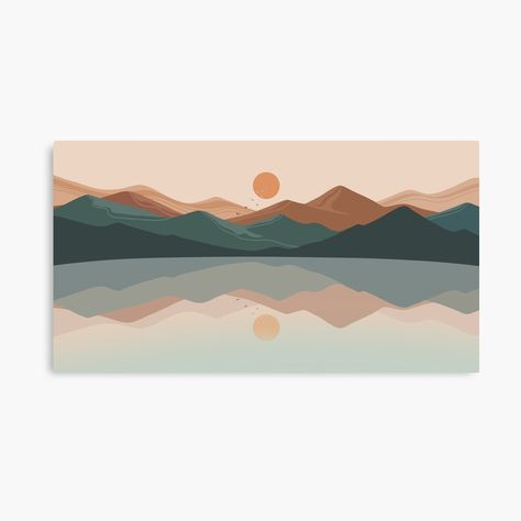 Wall Art Landscape Orientation, Boho Painting Mountain, Geometric Sunset Painting, Boho Painting Landscape, Boho Sunset Painting, Minimalist Nature Painting, Boho Landscape Art, Geometric Landscape Painting, Mountain Abstract Art