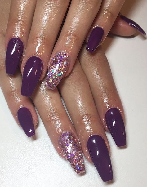 Fall Purple Nails With Glitter, Eggplant Nails Acrylic, Nails For Purple Outfit, Dark Purple And Lavender Nails, Dark Purple Ballerina Nails, Purple Rose Gold Nails, Rose Gold And Purple Nails, Dark Purple And Silver Nails Acrylic, Dark Blue And Red Nails