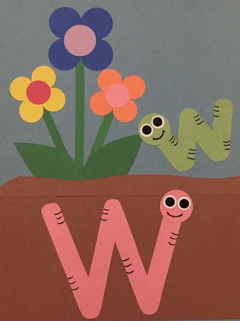 W Is For Worm Preschool Craft, Letter W Projects For Preschoolers, Letter Review Crafts For Preschoolers, W For Worm Craft, Preschool Letter W Activities, Letter W Crafts For Kindergarten, Letter W Arts And Crafts For Preschool, W Letter Craft, Preschool Letter W Crafts